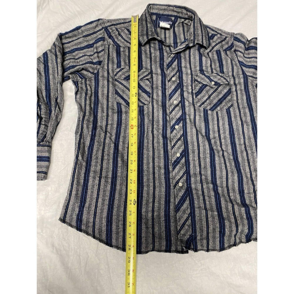 Wrangler Mens XL Western Snap Shirt Gray Blue Striped Pearl Snap Cowboy - Picture 6 of 10